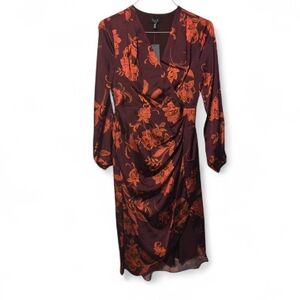 Rafaella Burgundy and Orange Floral Long Sleeve Dress
